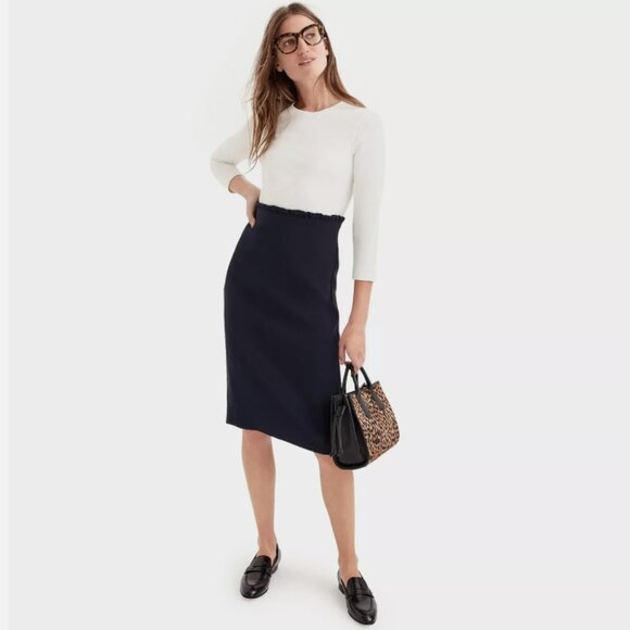 J. Crew 365 3/4 Sleeve Sheath 'Combo Dress' in Ivory White & Navy Blue Size 4 - Picture 2 of 13